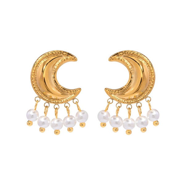 Moon White Pearl Stud Earrings