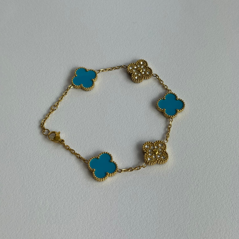 Blue Diamanté Clover Bracelet