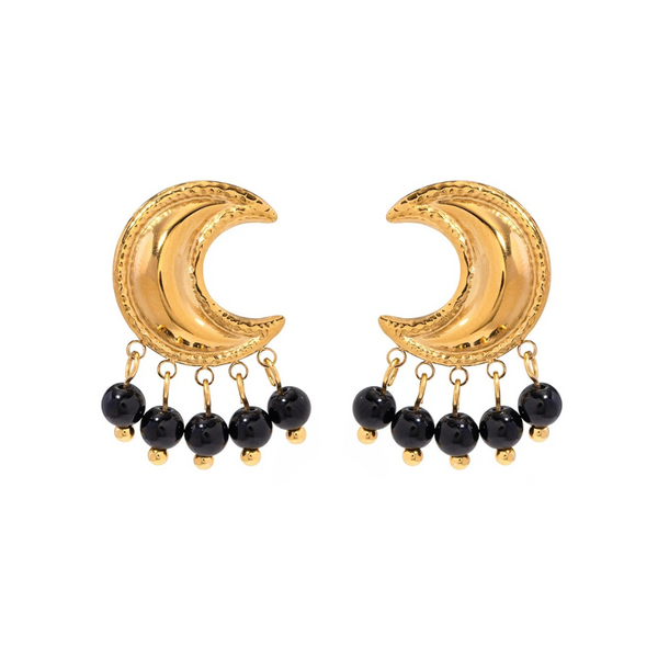 Moon Black Pearl Stud Earrings