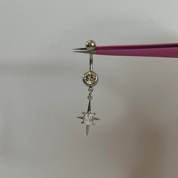 Diamanté Shooting Star Belly Bar - Silver