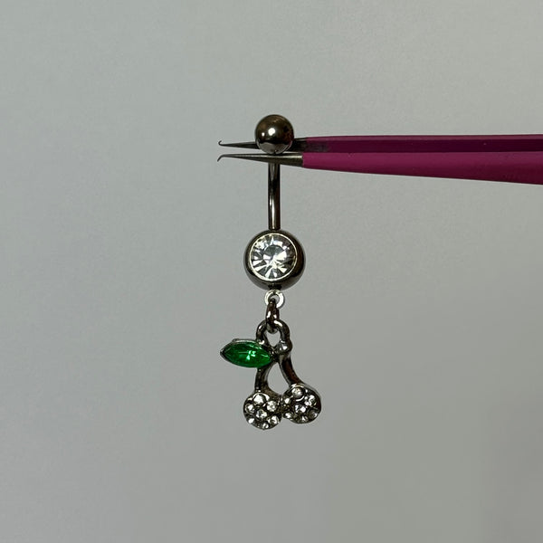 Dangling Silver Cherry Belly Bar