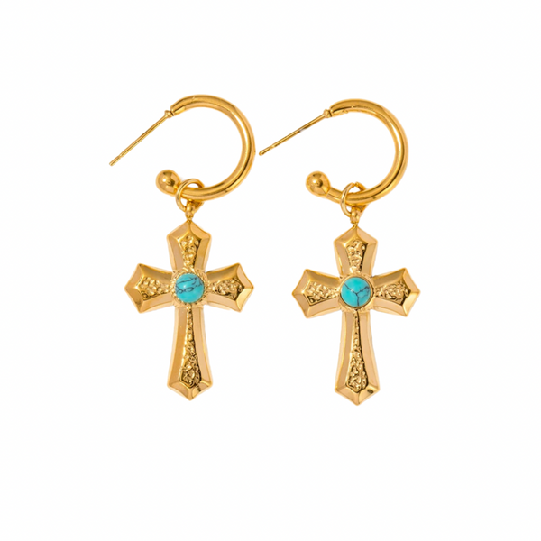 Turquoise Cross Earrings