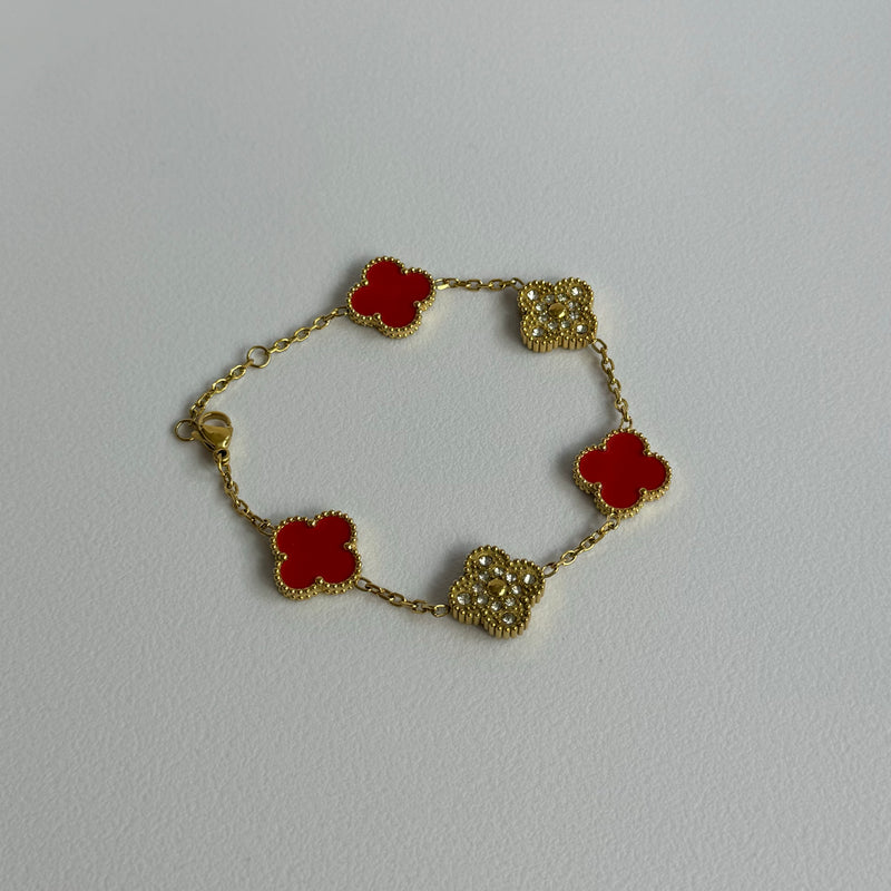 Red Diamanté Clover Bracelet