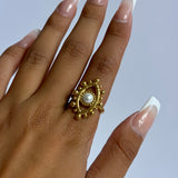 Gold Pearl Evil Eye Ring