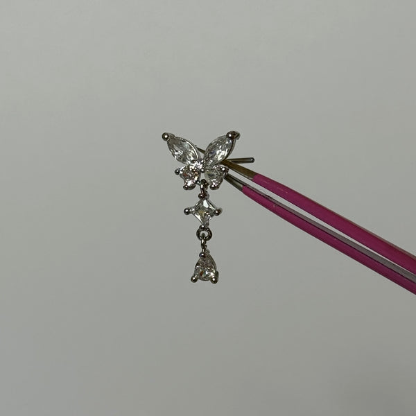 Silver Dangling Butterfly Nose Stud