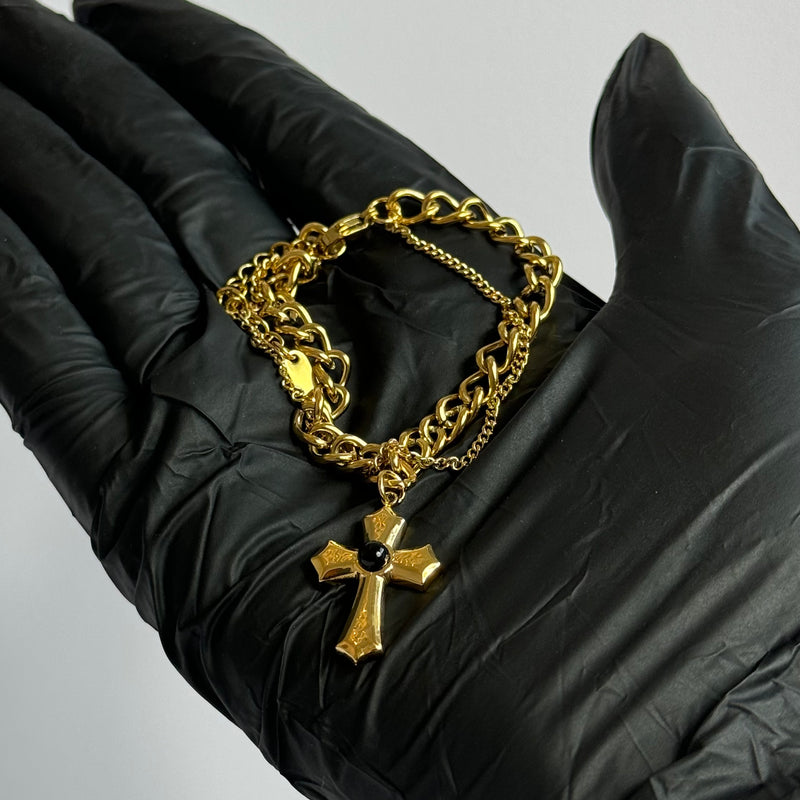 Gold Cross Chunky Chain Bracelet