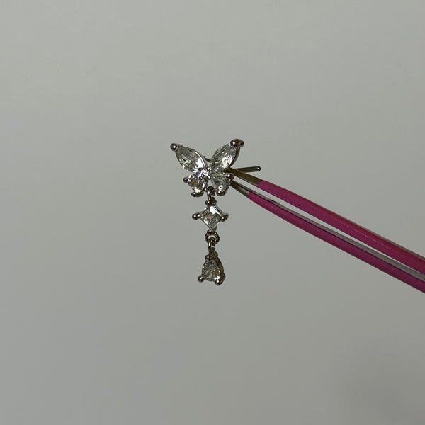 Silver Dangling Butterfly Nose Stud