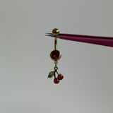 Gold Dangling Cherry Belly Bar