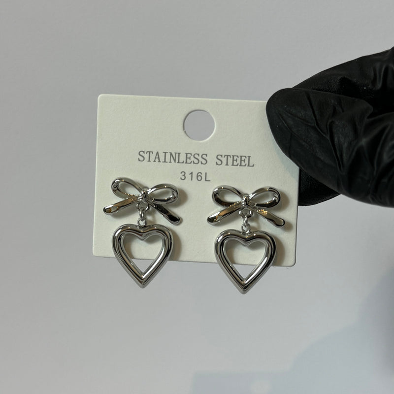 Silver Bow Love Earrings