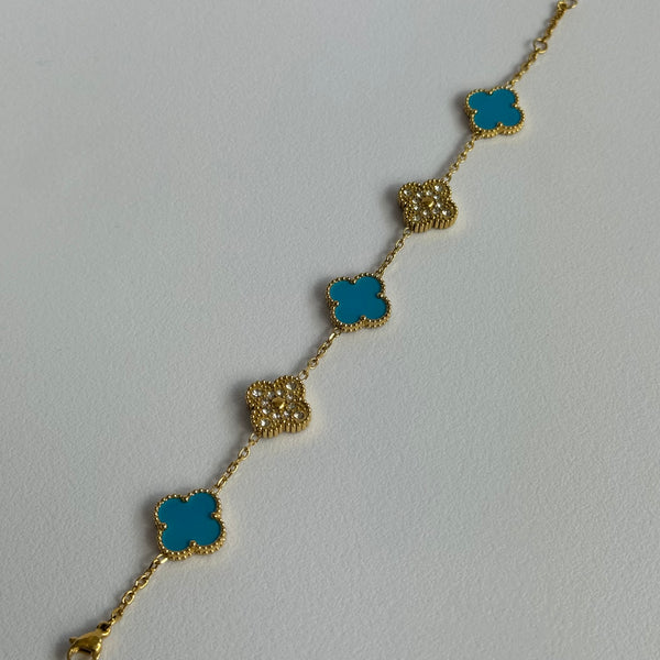 Blue Diamanté Clover Bracelet