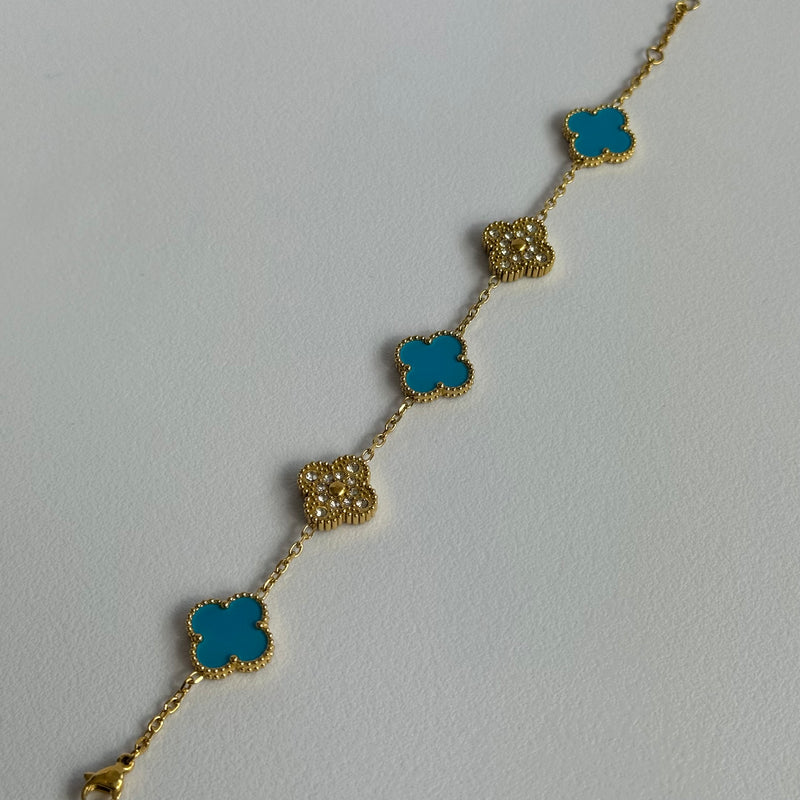 Blue Diamanté Clover Bracelet