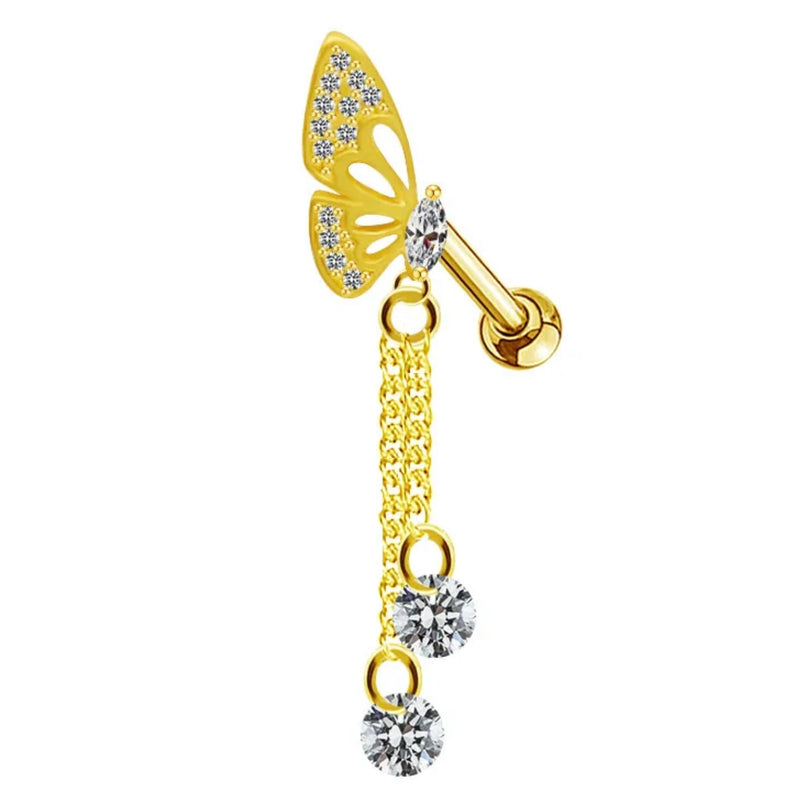 Gold Dangling Butterfly Cartilage Piercing