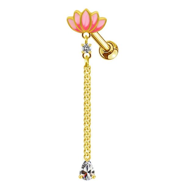 Gold Dangling Lotus Cartilage Piercing