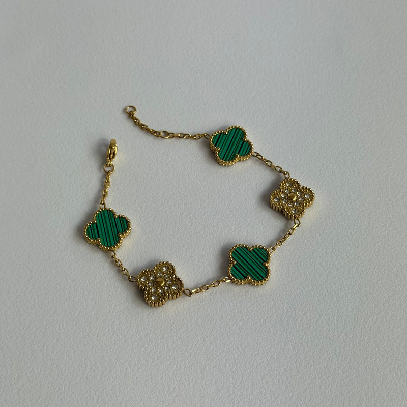 Green Diamanté Clover Bracelet