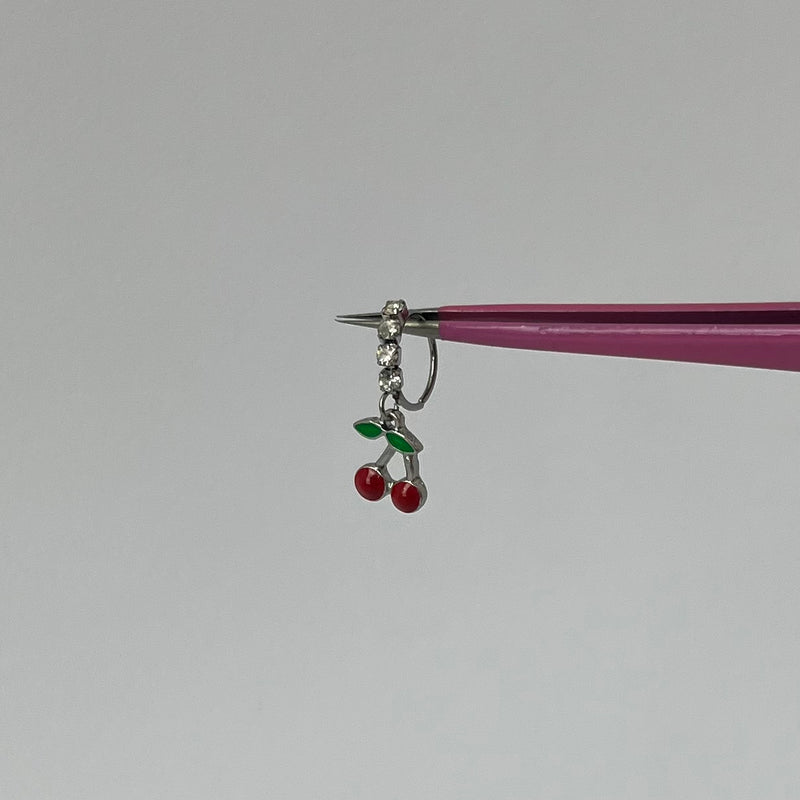 Silver Diamante Cherry Nose Ring