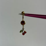 Gold Dangling Cherry Belly Bar