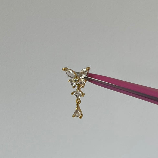 Gold Dangling Butterfly Nose Stud