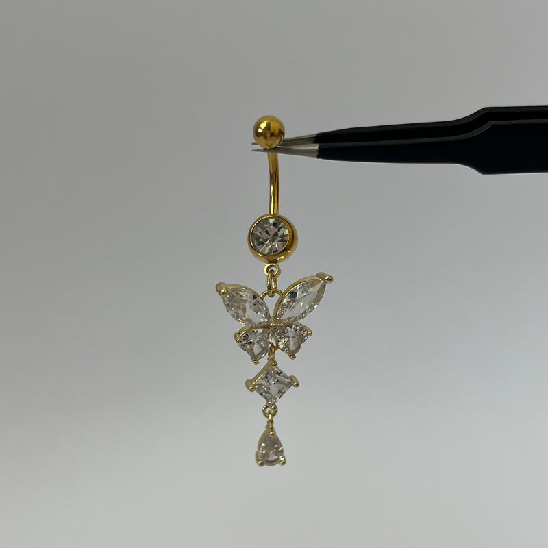 Gold Dangling Butterfly Belly Bar ILLUSIVE JEWELS