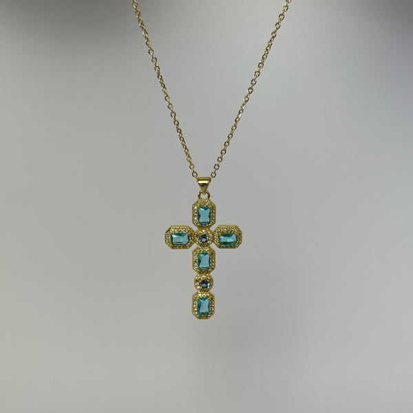 Blue 3D Cross Necklace