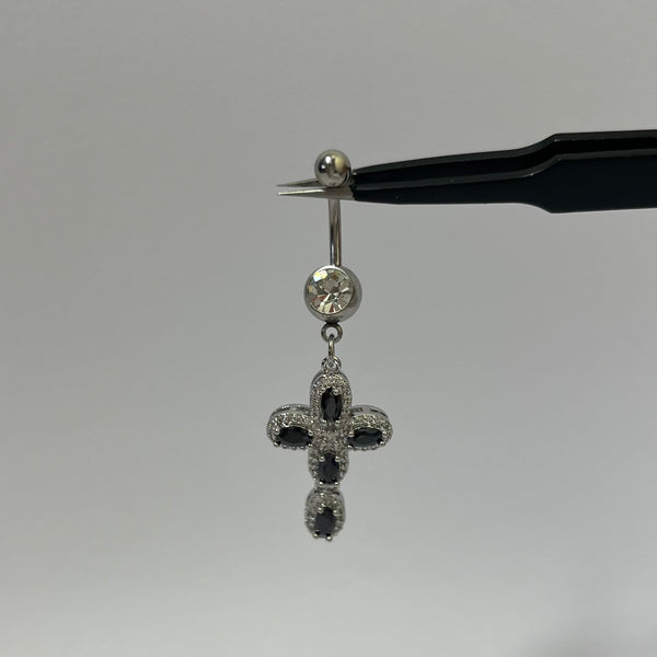 3D Black Cross Belly Bar