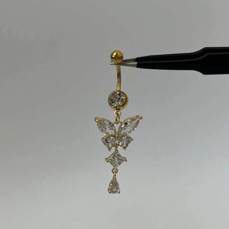 Gold Dangling Butterfly Belly Bar