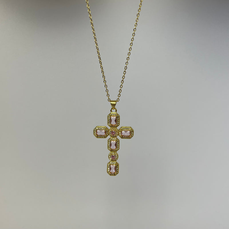 Pink 3D Cross Necklace