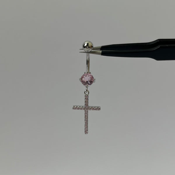 Baby Pink Cross Belly Bar