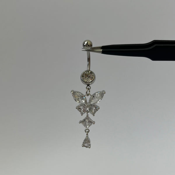 Silver Dangling Butterfly Belly Bar