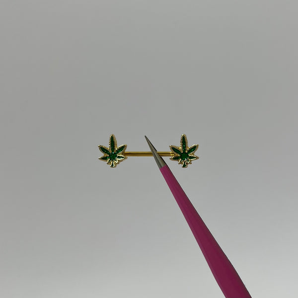 Gold Weed Leaf Nipple Bars