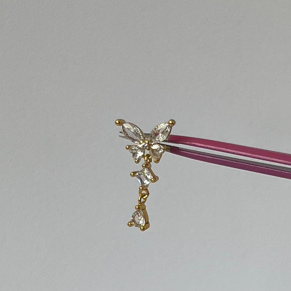 Gold Dangling Butterfly Nose Stud