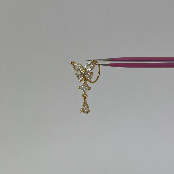 Gold Dangling Butterfly Nose Ring