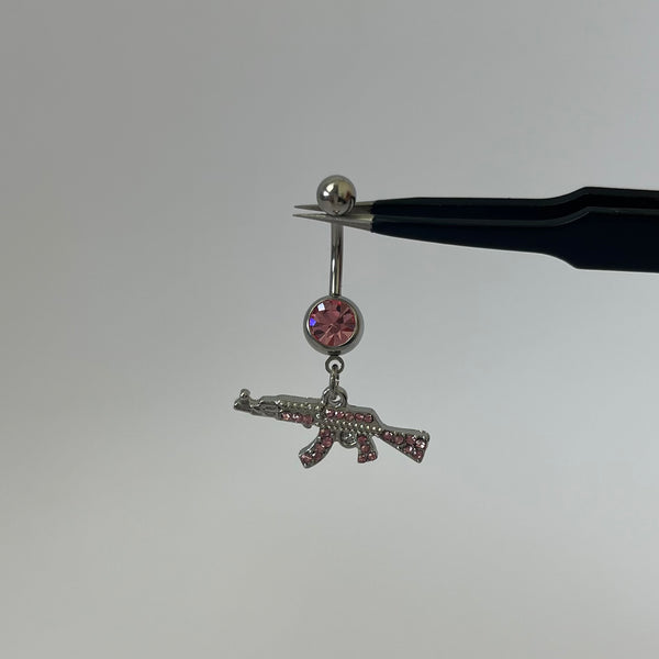 Diamante Gun Belly Bar - Pink