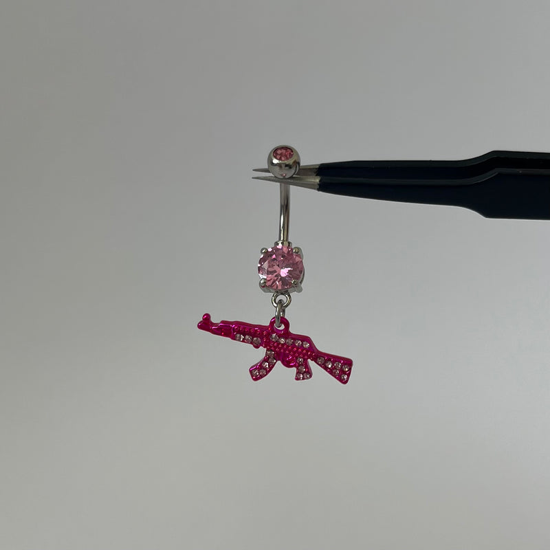 Diamante Gun Belly Bar - Hot Pink